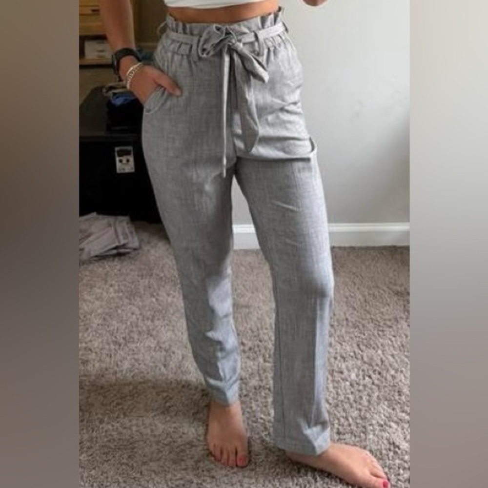 H&M Stylish Gray Tie-Waist Pants